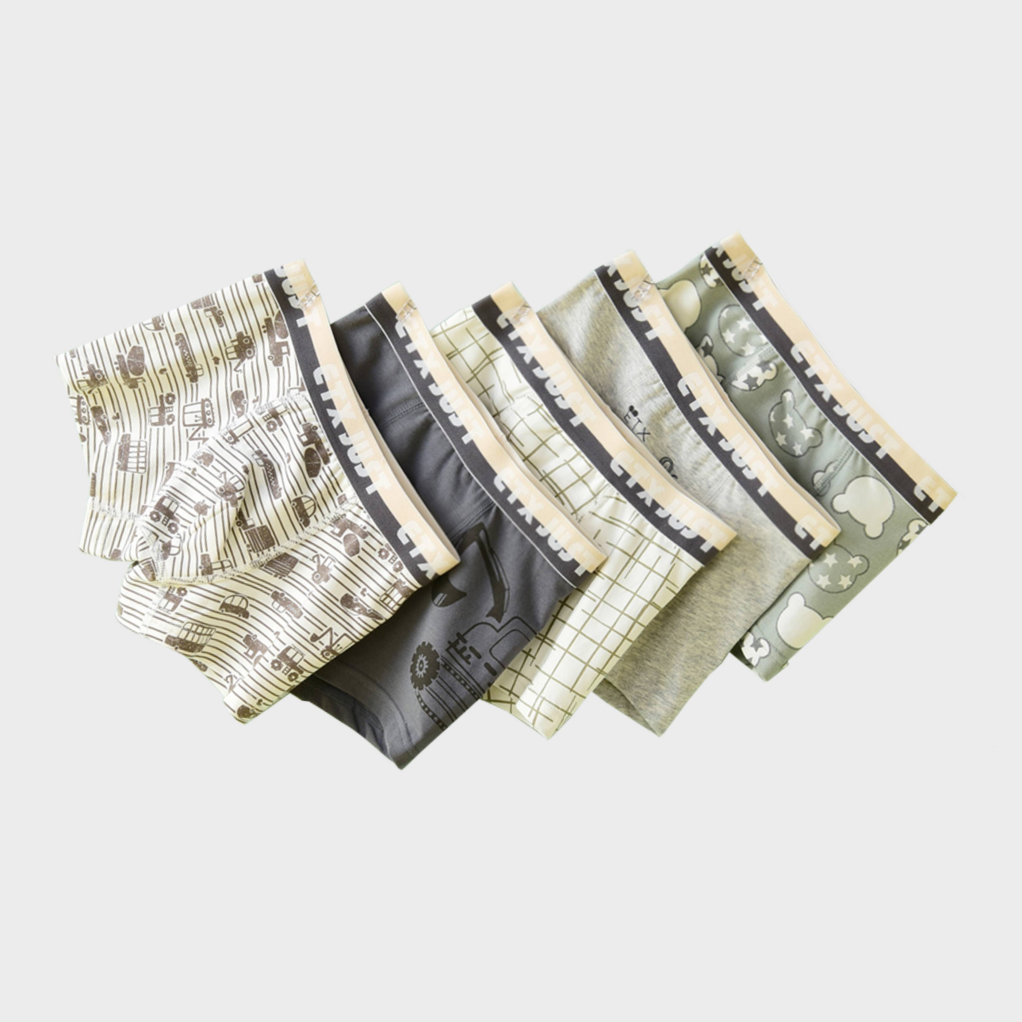 [GB097] Paquete de 5 calzoncillos tipo bóxer con diseños en tonos grises para niño