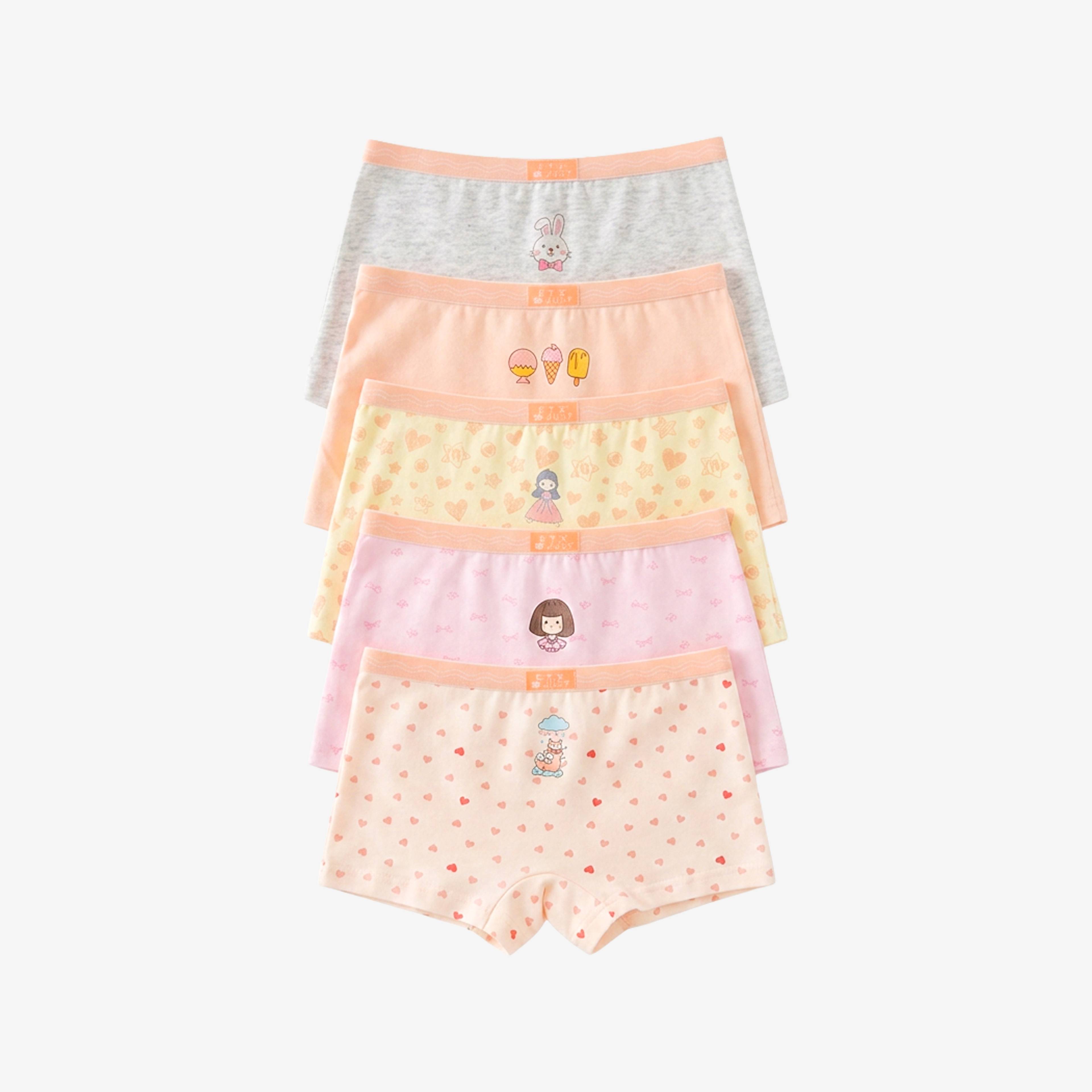[GB083] Ropa interior para niñas, paquete de 5, algodón suave y cómodo