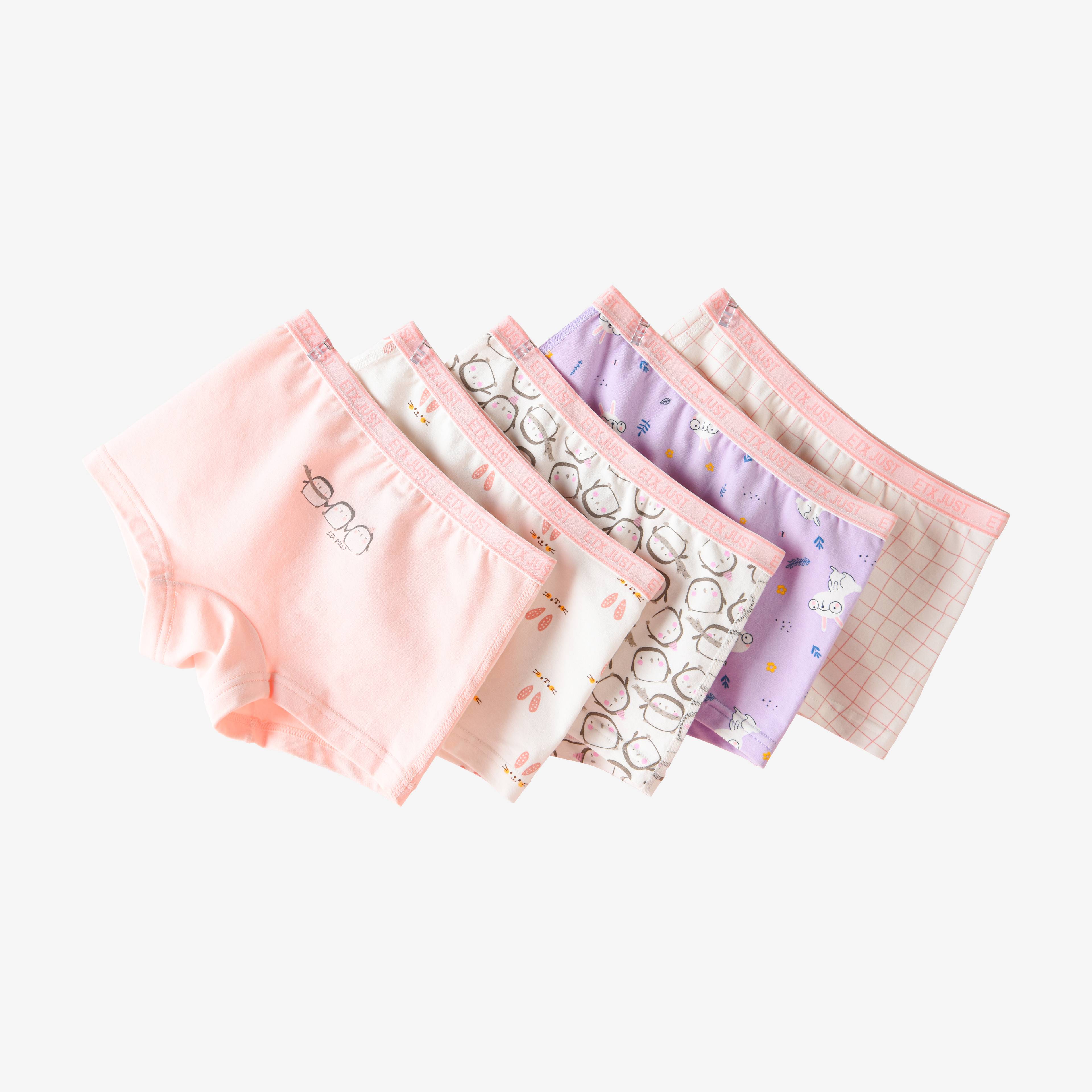 [GB068] ETX JUST Girls’ 5-Pack Cotton Boyshorts | Soft Stretch Underwear with Cute Prints