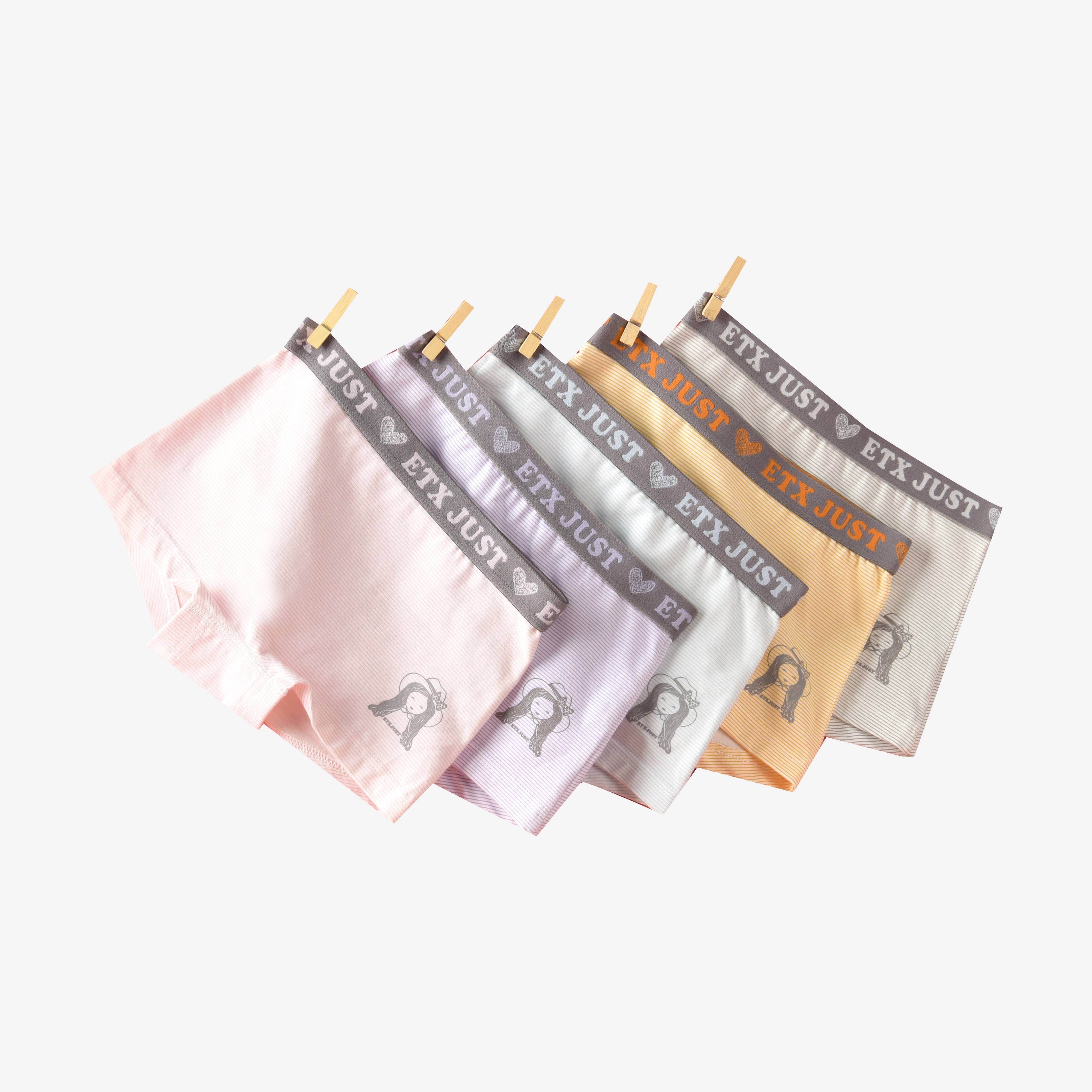 [GB030] ETX JUST Girls’ 5-Pack Premium Cotton Boyshorts | Soft Stretch Printed Underwear